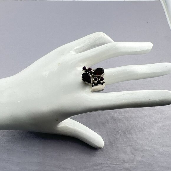 Sajen Ring Sterling Silver Garnet Bypass Adjustable 925 Red Pink Size 7 - 10 - Picture 5 of 11